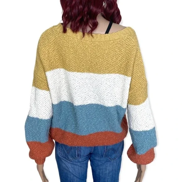 Blank Paige Oversized Striped Sweater Womens Small Muted Multicolor Colorblock - Picture 2 of 10